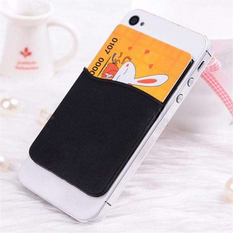 Sticker Back Cover Kaarthouder Case Pouch Voor Mobiele Telefoon Mobiele Telefoon Zwart Siliconen Soft Card Pouch Telefoon Accessoire