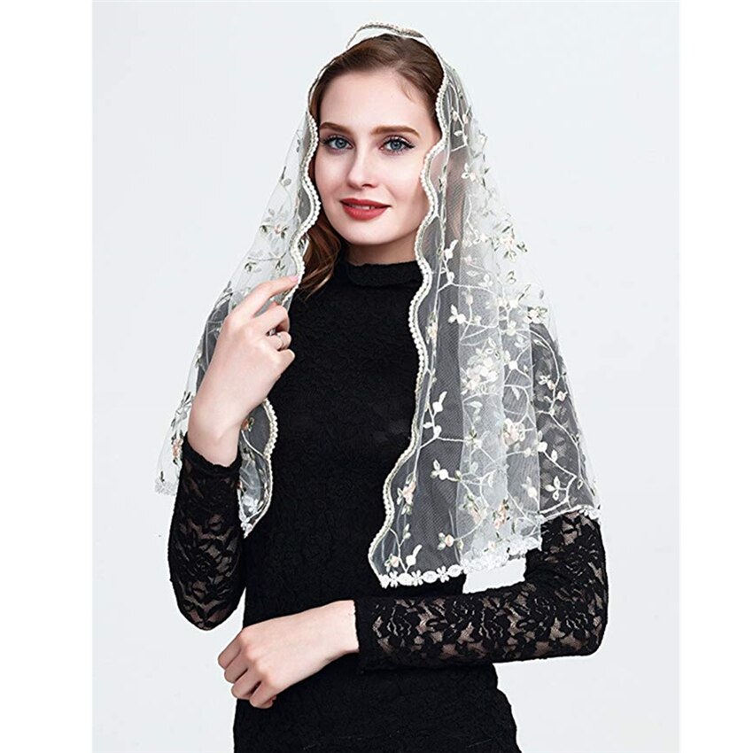 Embroided Floral Lace Catholic Veil Mantilla for Church Head Covering Latin Mass Chapel mantilla negra velo negra Voile mantille