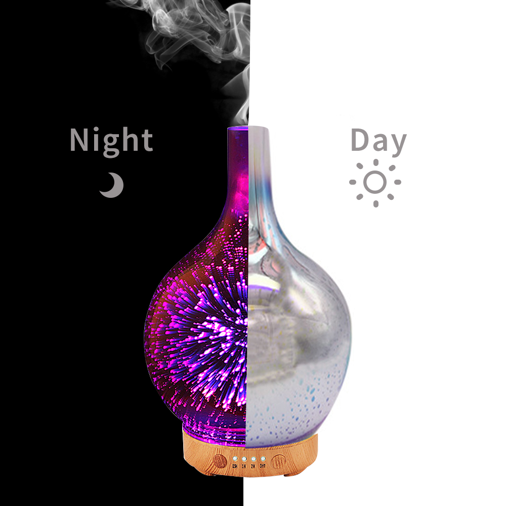 3d fyrværkeri glas vase form luftfugter farverig ført natlys aroma æterisk olie diffusor tåge maker luftfugter