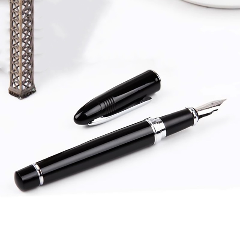 Pluma estilográfica clásica de Duke 911 gran forma de tiburón Noble negro completo Metal iridio medio pluma de escritura suministros de oficina de negocios