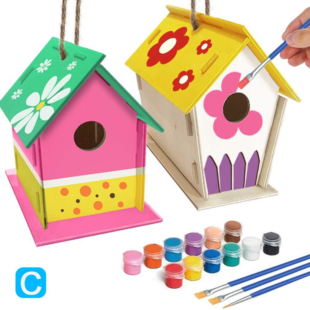 Kit nichoir en plein air, avec peinture et stylos, pour enfants, TE889: c