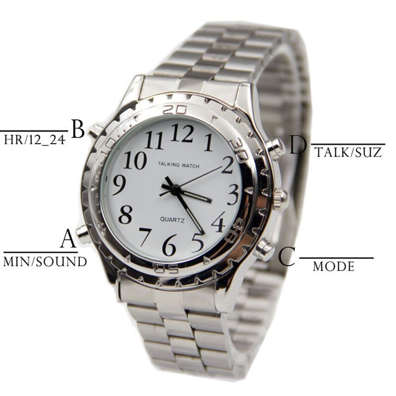 English Talking Clock Stainless Steel For Blind Or Visually Impaired Watch