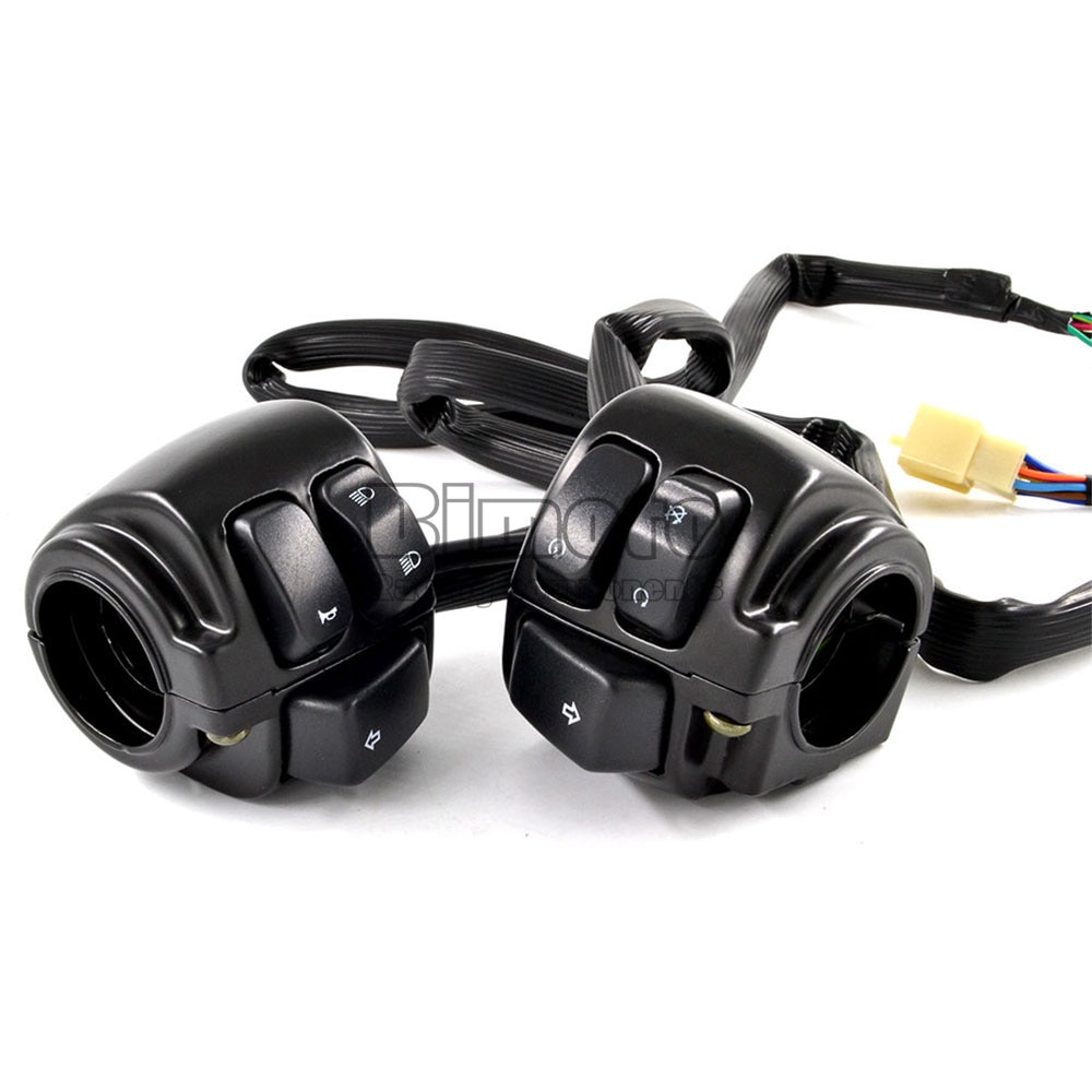 BJMOTO 1 Pair Motorcycle 1"25mm Handlebar Control Switch With Wiring Harness for Harley Softail Dyna Sportster V-rod