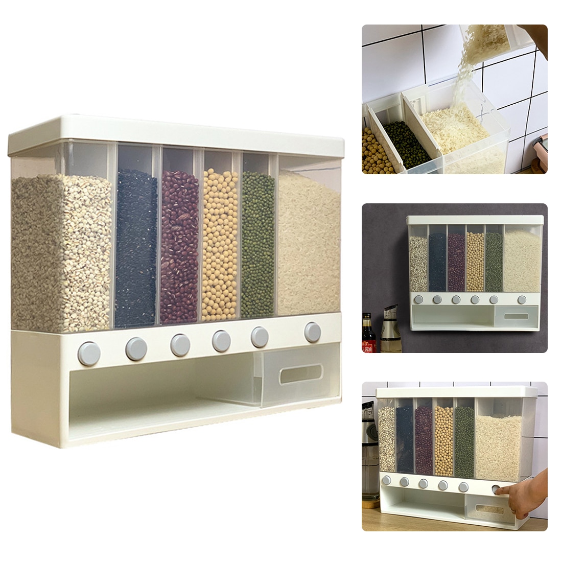 Kitchen Wall Mounted Cereal Dispenser Tank Kitchen Storage Box Grain Dry Food Grain Container Bean Seal Storage Tank