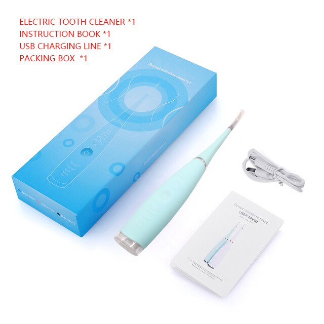 Portable Electric Ultrasonic Dental Scaler Remover Tooth Calculus Teeth Stains Tartar Cleaner Plaque Whitening Dental Scaler: blue WITH box