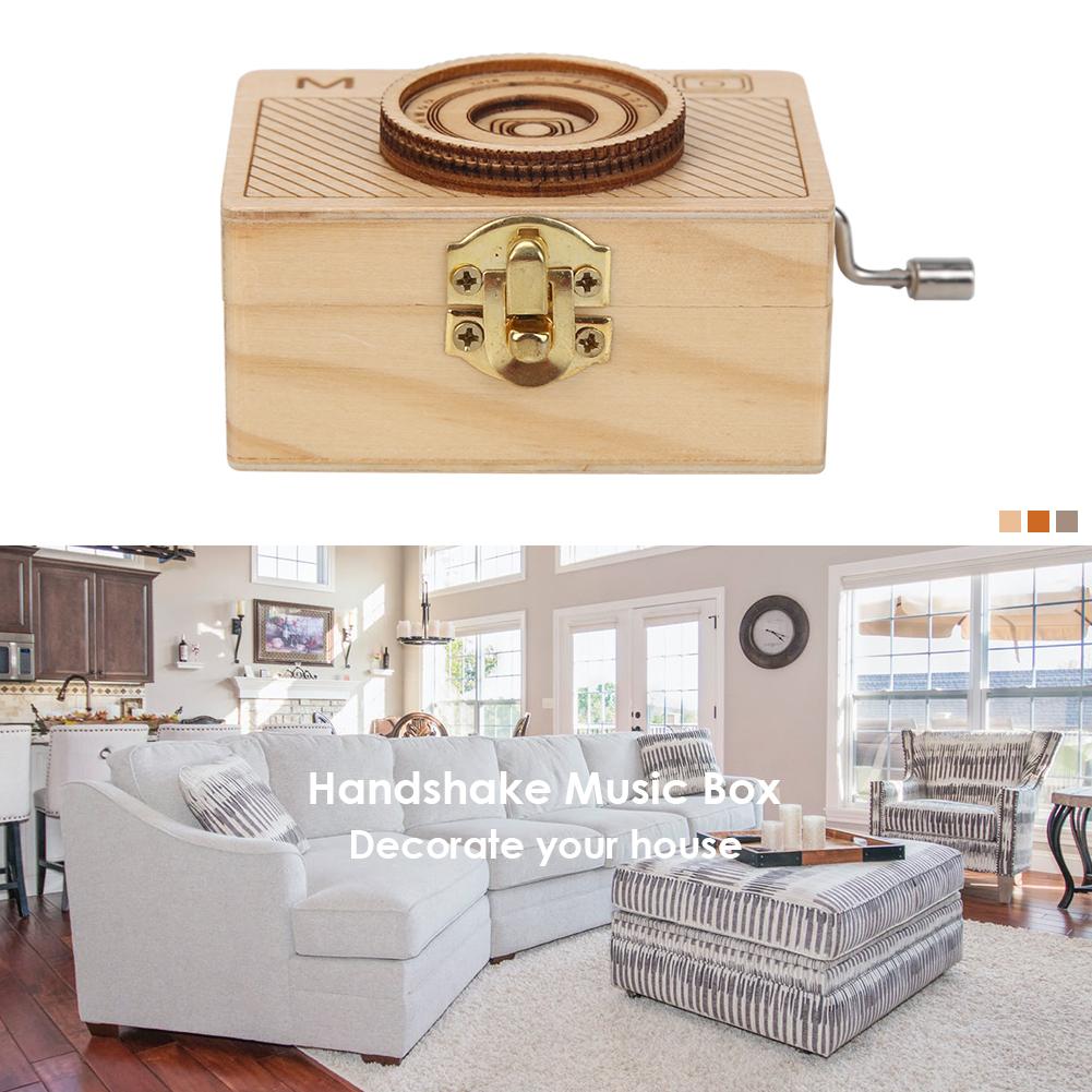 Camera Hand Rock Music Box Wooden Eight-tone Box Birthday and Crafts Decoration Birch Plywood 75x55x40mm