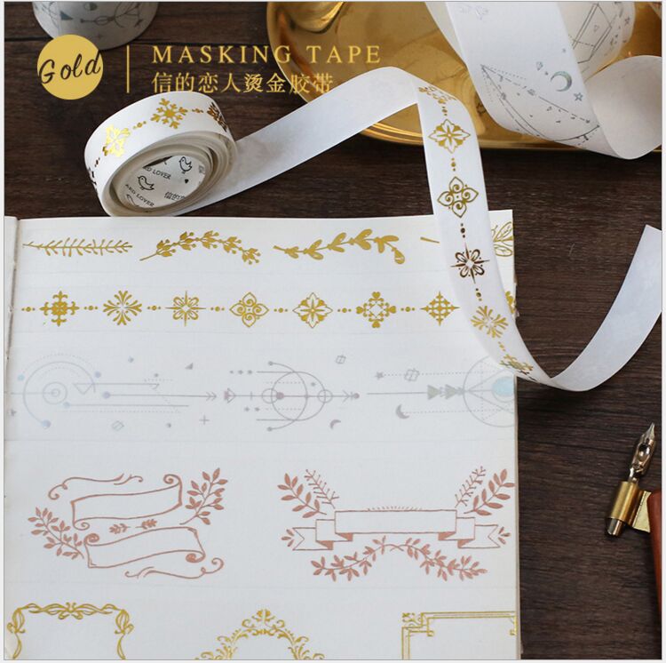 Vintage gold stamping interstellar orbit flower lace border magic totem antlers Washi Tape DIY Planner Scrapbooking Masking Tape