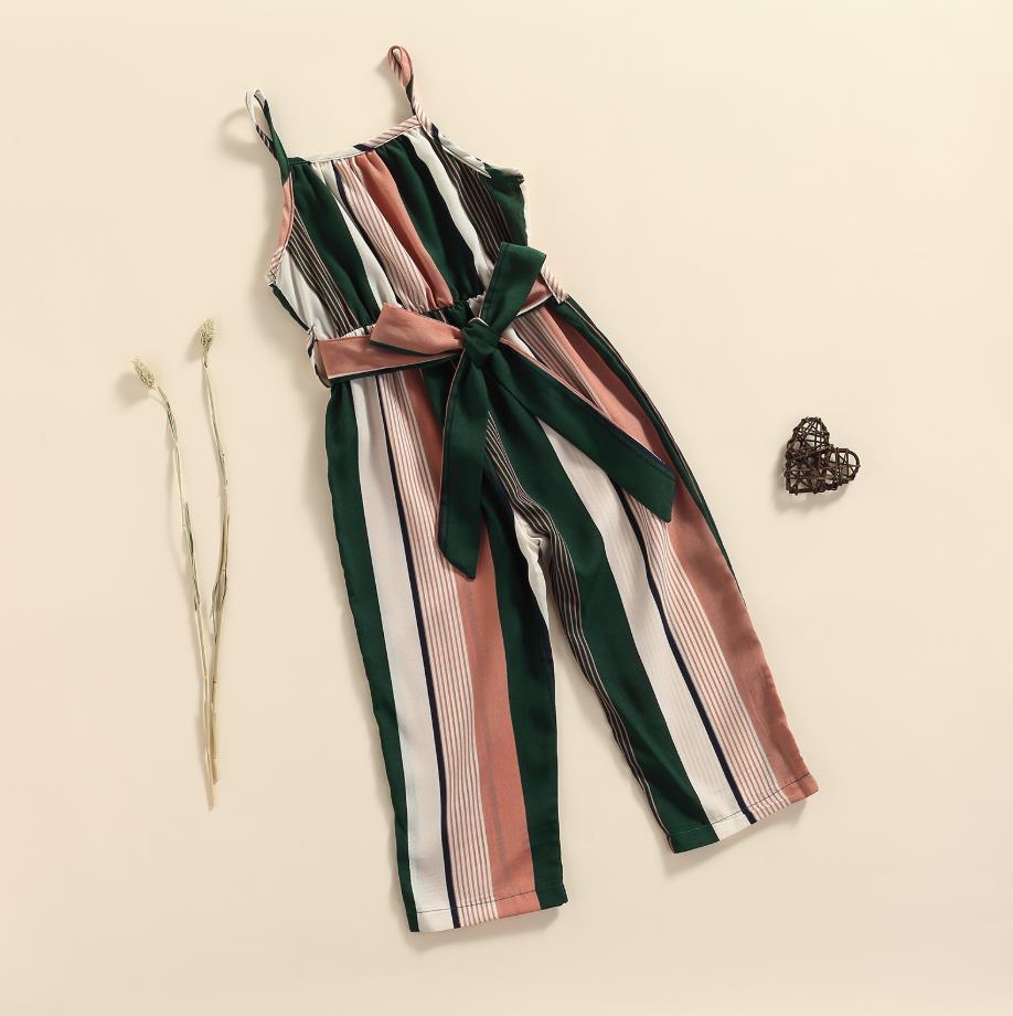 Mono informal con tirantes bandage para niña, pantalones largos con estampado a rayas sin mangas, de verano