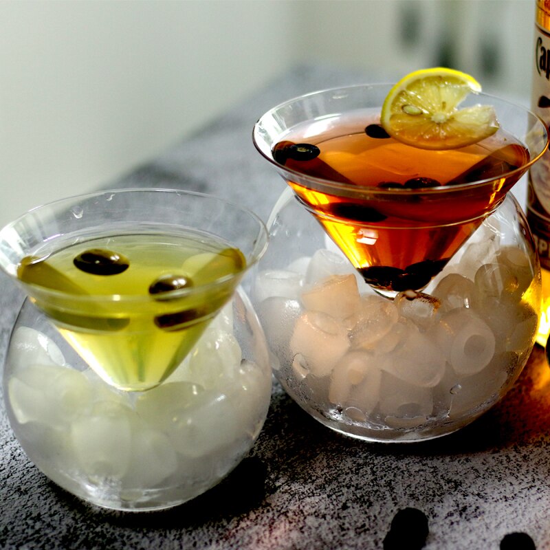 Creatieve Loodvrij Glas Conische Kegel Stemless Martini Cocktail Bril Met Ijs Container Drinkbeker Set Voor Bar Party