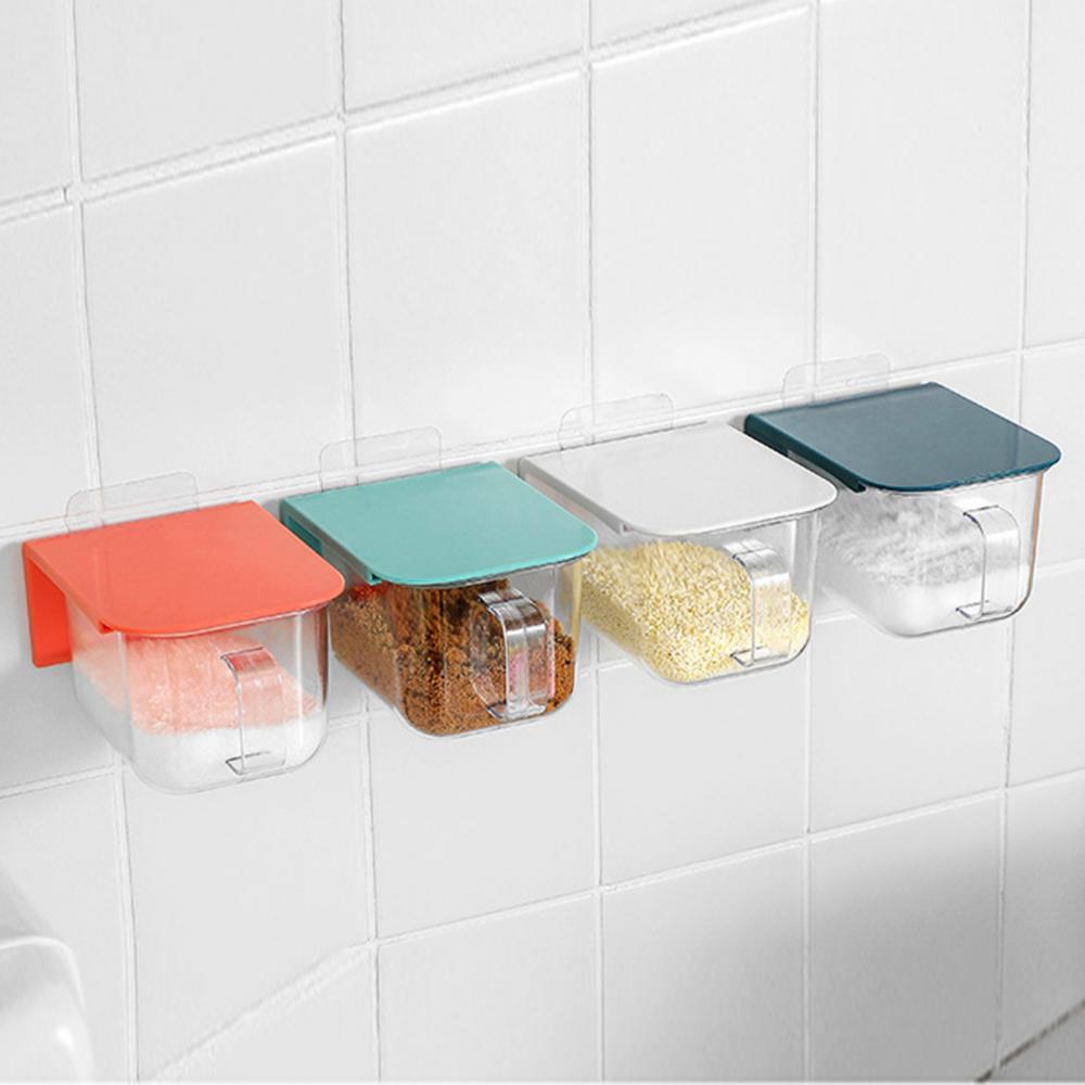 Boîte d&#39;assaisonnement, récipient domestique anti-poussière, pot de sucre de sel mural de cuisine
