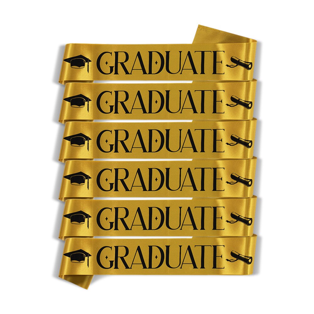 Set of 6 PCS Graduation Sashes I Graduated Sash Graduate Sash Graduation Party Decoration Photo Booth Props: Gold (B)