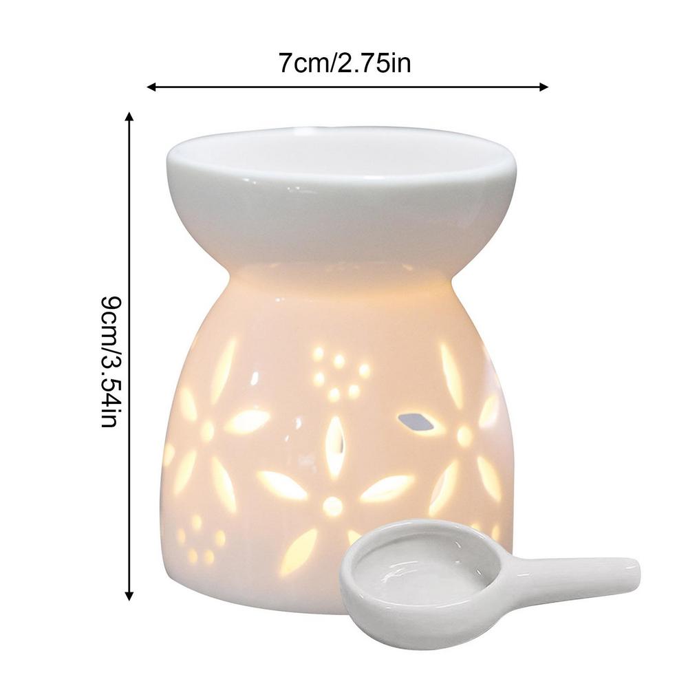 Ceramic Oil Burner With Candle Holder Romantic Tealight Candle Holder Essential Oil Incense Aroma Diffuser Oil Stove Home Decor: WHITE