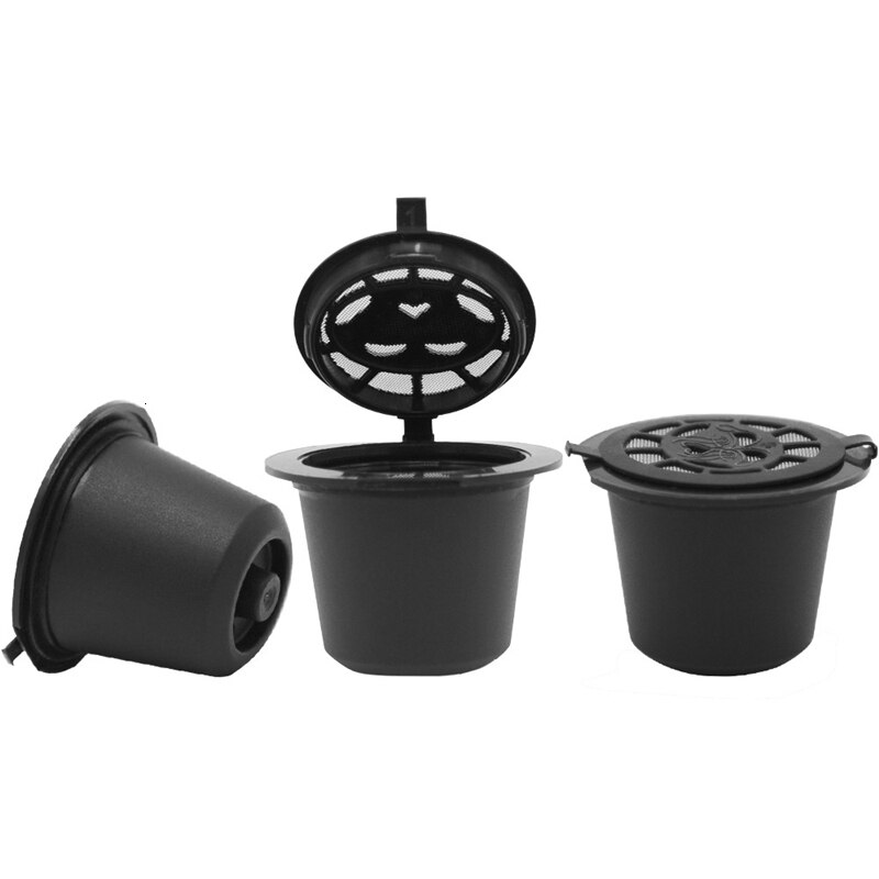 Vokory 3 stk /9 stk kaffe kapsel skal genanvendeligt refill filter plast til nespresso maskine kapsel filtre køkken tilbehør: Sort 3 stk