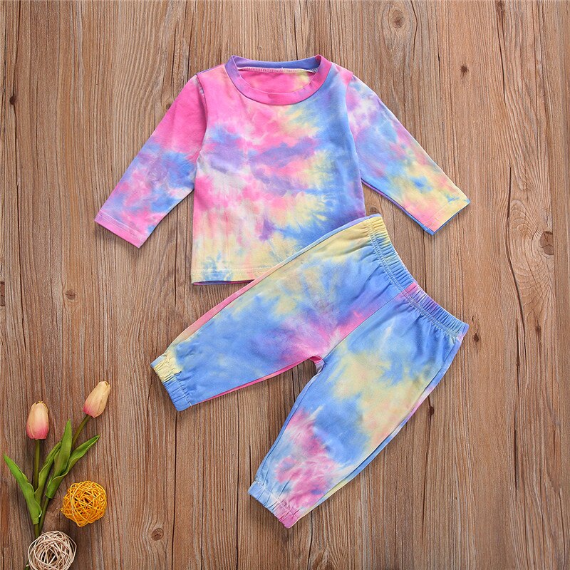 1-5Years Autumn Clothes Set Kids Home Service Suit Tie-dye Printing Long Sleeve Tops+Pants Toddler Clothes Kids Boy Outfits: C / 24M