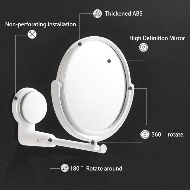 Folding Makeup Mirror Wall Mount Vanity Mirror Without Drill Swivel Bathroom Mirror Suction Folding Arm Extend Shaving Mirror