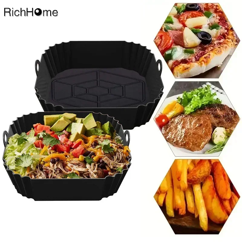 Silicone Air Fryer Pot Bandeja com Alça, Panela Quadrada, Forro Reutilizável, Acessórios de Cozinha, 1Pc