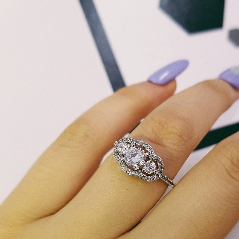 Originale ægte sølvfarvede ringe tre sten forlovelsesring til kvinder luksus jule anel smykker  r1406