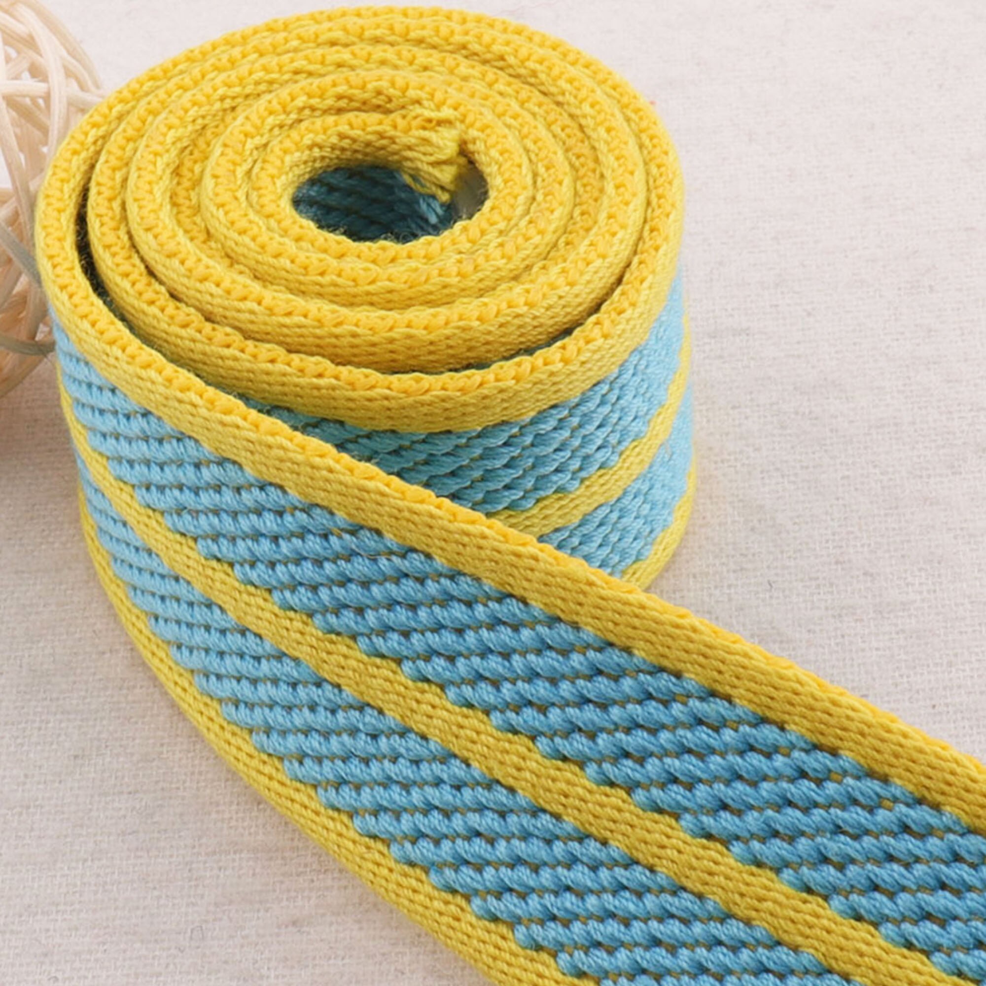 1 Correa rayada amarilla y azul de 1/2 ", cinta con borde amarillo, bolso, correas para bolso, bolsos, cinturones, bolsa con cinta, asa para correa de aros de hebilla (38mm)