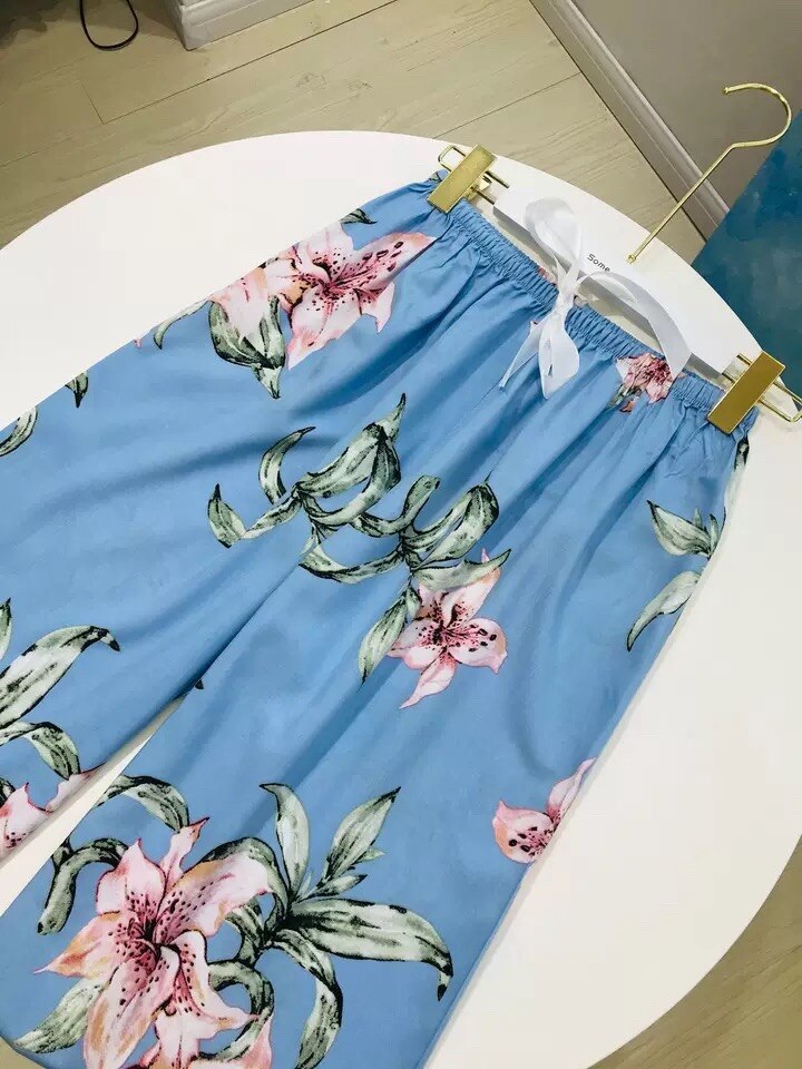 Vrouwen Zomer Slaap Bodems Homewear Slaap Broek Bloemenprint Pyjama Broek Katoen Comfortabele Brede-Been Elastische Ouc129: 6