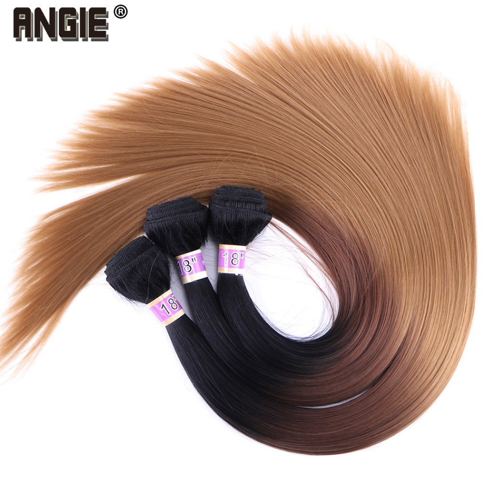 ANGIE Synthetic Hair Weave Three Tone Ombre Hair Bundles Silky Straight Hair Extensions for Black Women