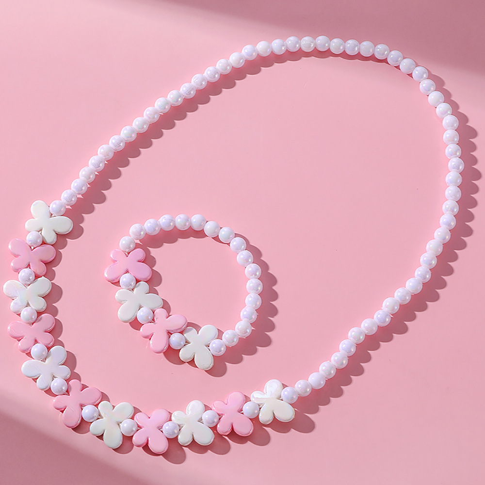 DIY Kinderen Zoete Ketting Armband Set Snoep Kleurrijke Kralen Meisjes Ketting Sieraden: Blue Zinc Plated