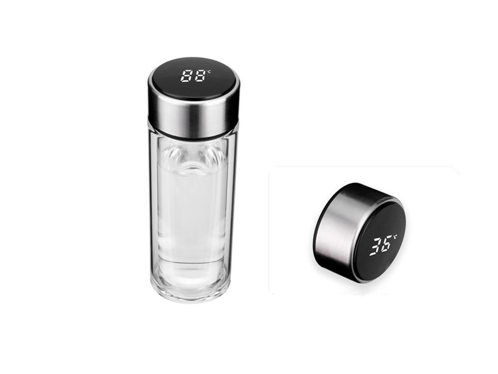 Dubbelwandige glazen waterflessen met thee-infuser, slimme drinkflessen voor zakelijk gebruik, draagbaar voor mannen: Default Title
