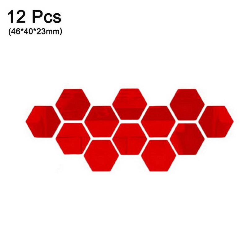 12 Pièces/ensemble BRICOLAGE 3D Miroir Mur Autocollant Hexagone Décor À La Maison Décor De Miroir Autocollants Art Décoration Murale Autocollants multicolore Directe: Red / 46x40x23mm