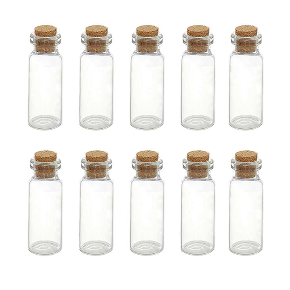 Frascos pequeños de vidrio de 1ml y 10 piezas, frascos para mensajes, botellas de corcho DIY, Mini tapón, botellas de vidrio transparente
