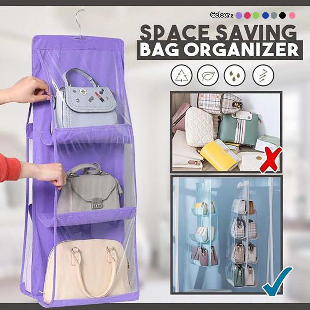6 Mobiele Bouble-Zijdig Clear Garderobe Kast Ruimtebesparend Bag Organizer Kledingkast Opknoping 3-Layer 6-Bag opbergtas Ondergoed * J