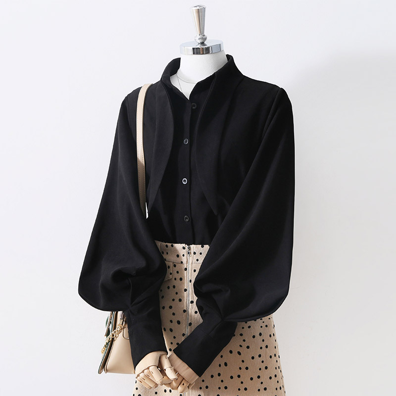 Chemisier décontracté à manches lanternes pour femme, haut à gros nœud et oreilles de lapin, chemise à boutons, coréenne, printemps,