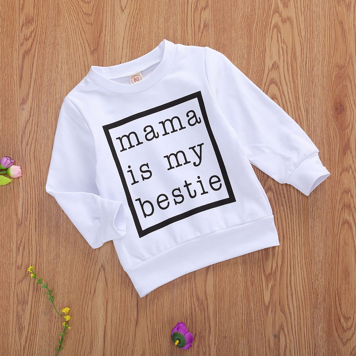 Mama is my bestie 0-24m baby baby girl boy sweatshirt toppe letter print langærmet sort / hvid top efterår bomuldstøj