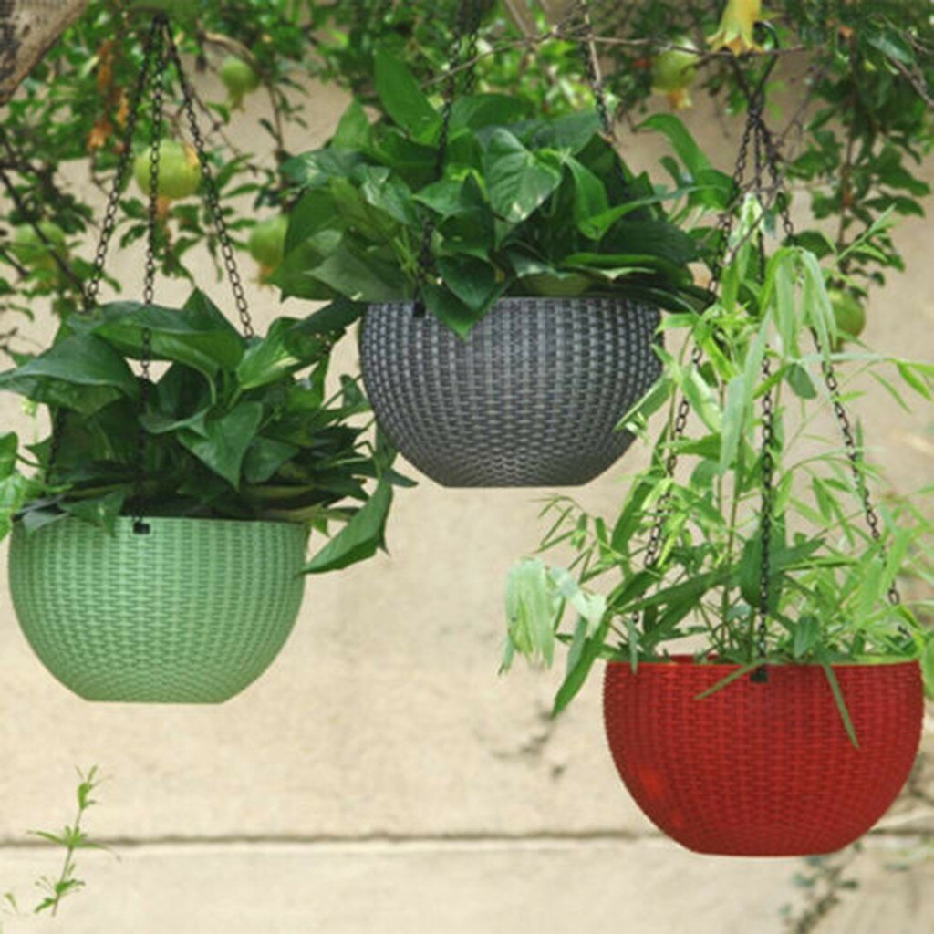 Flower Pot Hanging Balcony 1x Rattan Hanging Plant Pots Flower Baskets Self Watering Wall Garden Plant Pot Garden Decoration