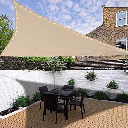 3 x 3 x 3 m dreieckiges Sonnenschutz-Segel, LED-Lichterkette, Markisen, für Höhle Außenbereich, romantisch, warm, wasserdicht, Pavillon, Garten, Hof, Segelmarkise