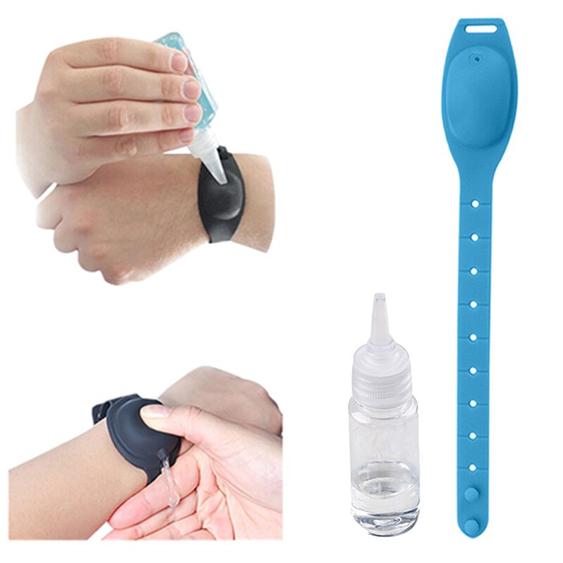 1Set Reusable Wristbands Hand Sanitizer Dispensing Portable Bracelet Liquid Wristband Hand Dispenser Wrist Support with A Bottle: Light Blue