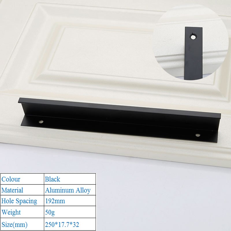 Lange Lade Deur Aluminiumlegering Deur Rand Handvat Moderne Minimalistische Onzichtbare Zwart Handvat Kast Kast Handvat: Hole Spacing 192mm