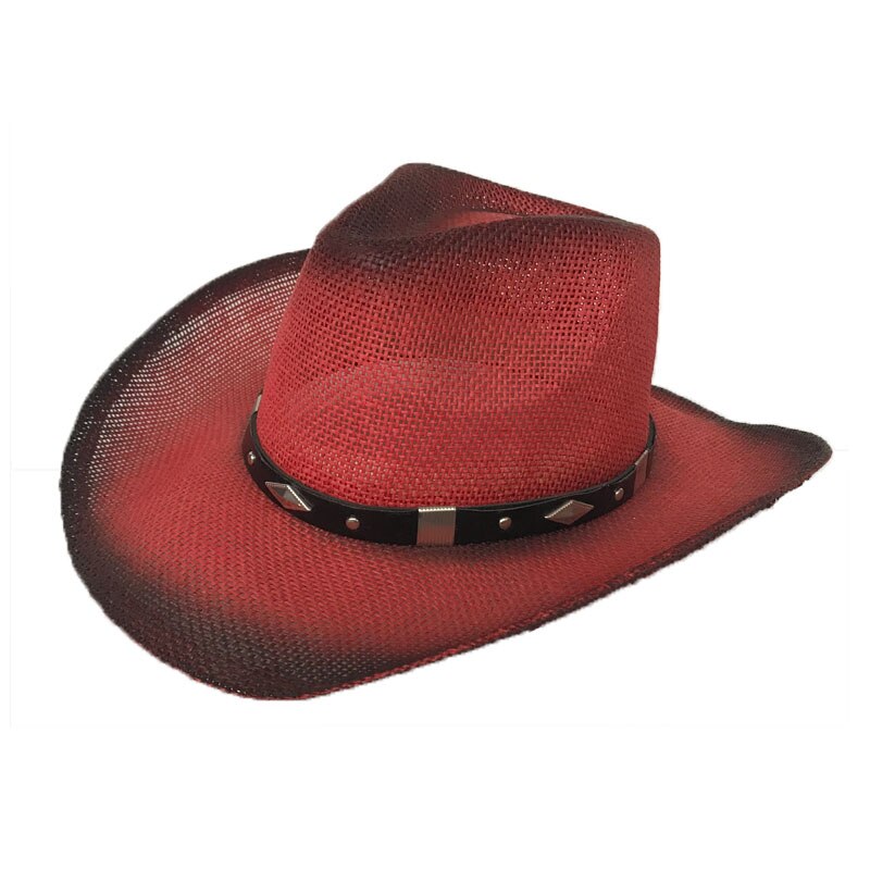 YY Red Cowboy Cap With Wide Brim Men Summer Passionate Sunhats Women Punk Jazz Hat Hollow Breathable Beach Cap CM19015: Default Title