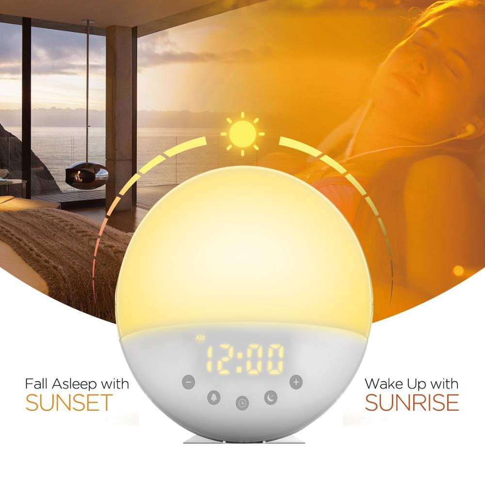 Smart Wake Up Light, 30 Brightness Levels Workday Alarm Clock Light Sunrise Sunset Simulation Light With Digital Time DIsplay