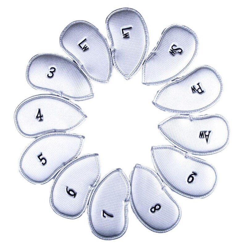 12 stuks / set golfclubs ijzeren paalkop hoedhoes pu leren golf beschermhoes golfaccessoires