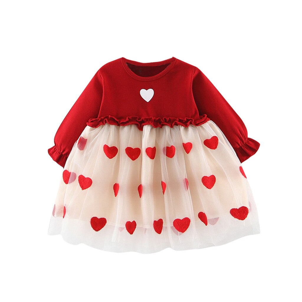 Baby Girl Heart Print Pattern Ruffle Design Sleeveless Dress