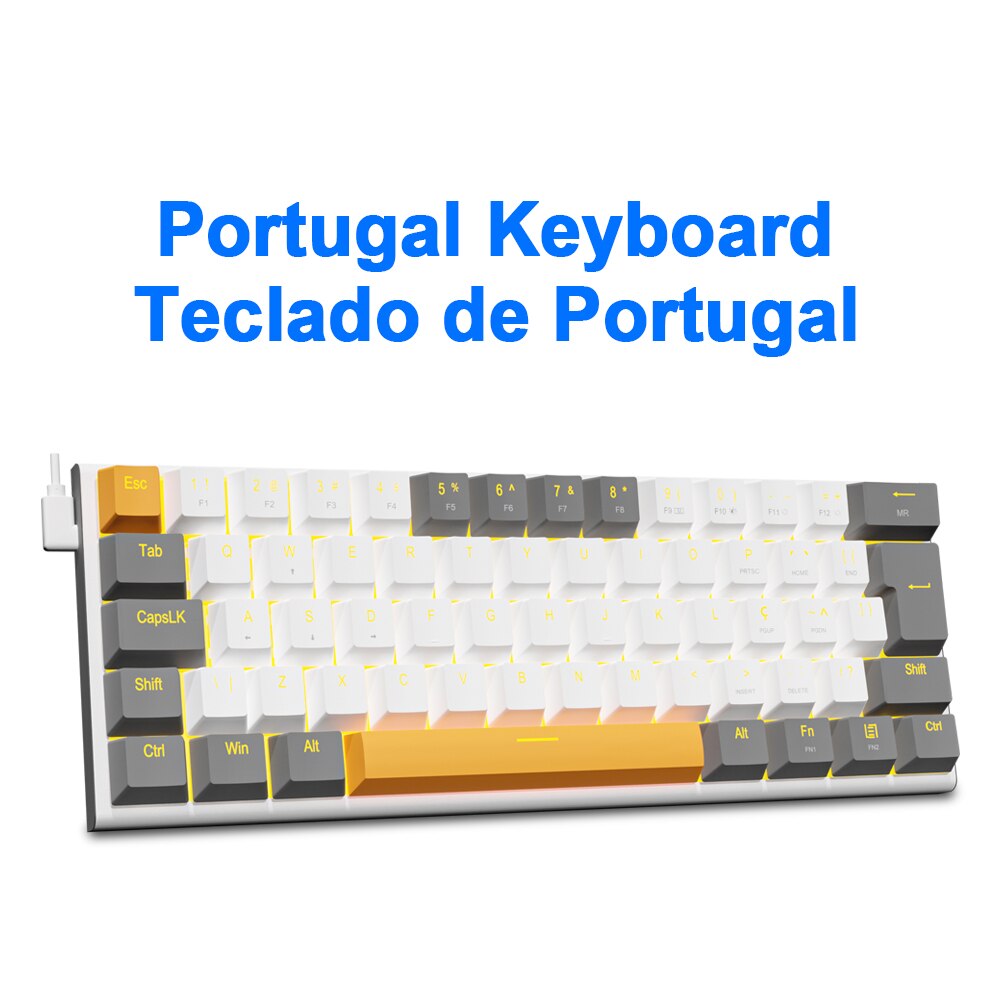 E-YOOO-Z11 Teclado mecânico com fio USB, interruptor vermelho, 61 teclas gamer, russo, brasileiro, português, computador, PC, laptop: MARROM
