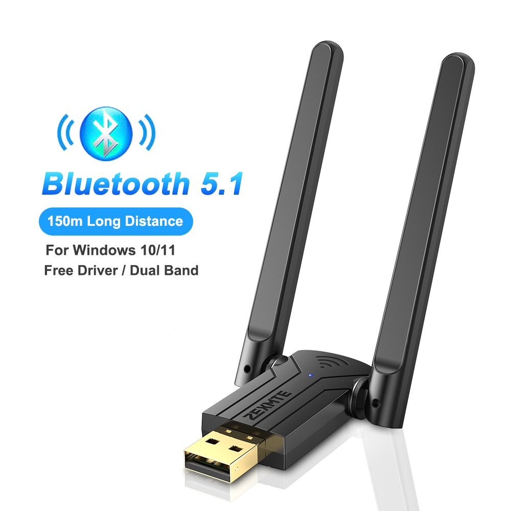 Zexmte 150M Adapter Bluetooth dwuzakresowy nadajnik USB 5.1 Bluetooth odbiornik Audio darmowego sterownika dla wygranej 10/11 Adaptador: Srebrny