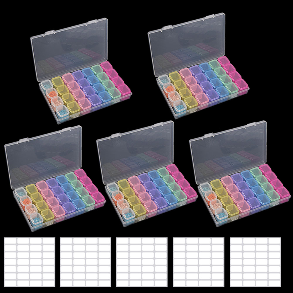 8/28Grid Transparent Plastic Suitcase Diamond Bead Container Storage Box Tool Nail Art Rhinestone Mosaic Organizer Accessories: 28 color 5pcs