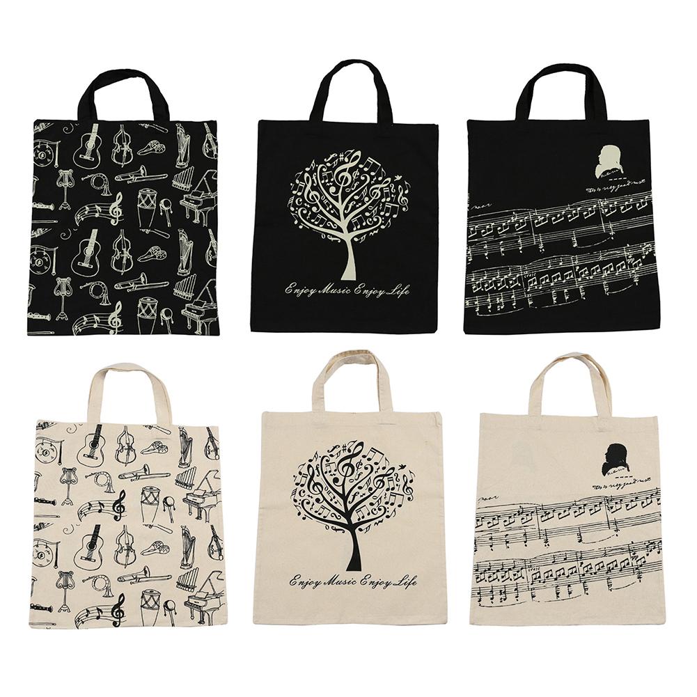 Portable Cotton And Linen Music Note Musical Elements Tote Shopping Bag Keyboard Pattern Musical Instruments Handbag Music Bag