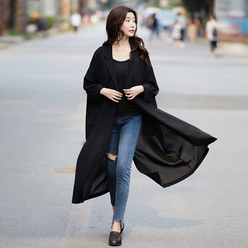 Xitao plus size jakke tynn splitt svart gudinne viftelomme høst løse cardigans fritidskåpe  zp3179