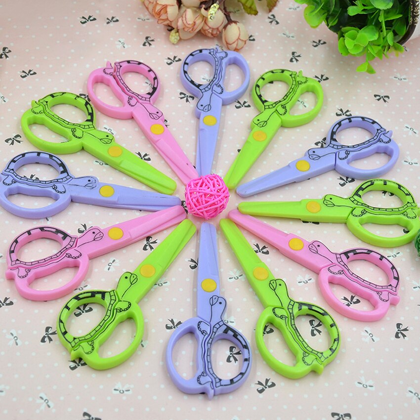 Cartoon Turtle Printed Plastic Scissors Stationery Paper Cutter Kids Safe Scissors Craft DIY Album Lace Shear Art School Supply