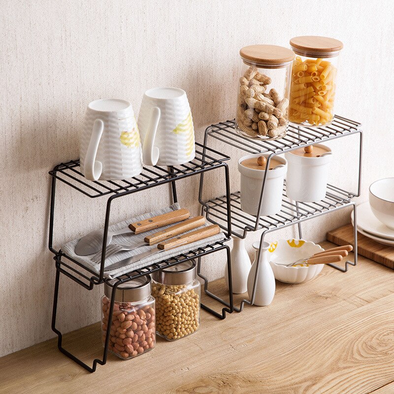 Kitchen Storage Rack Metal Cupboard Storage Shelf Non-Skid Spice Rack Multilayer Superposition Organizer Bathroom Saving Space