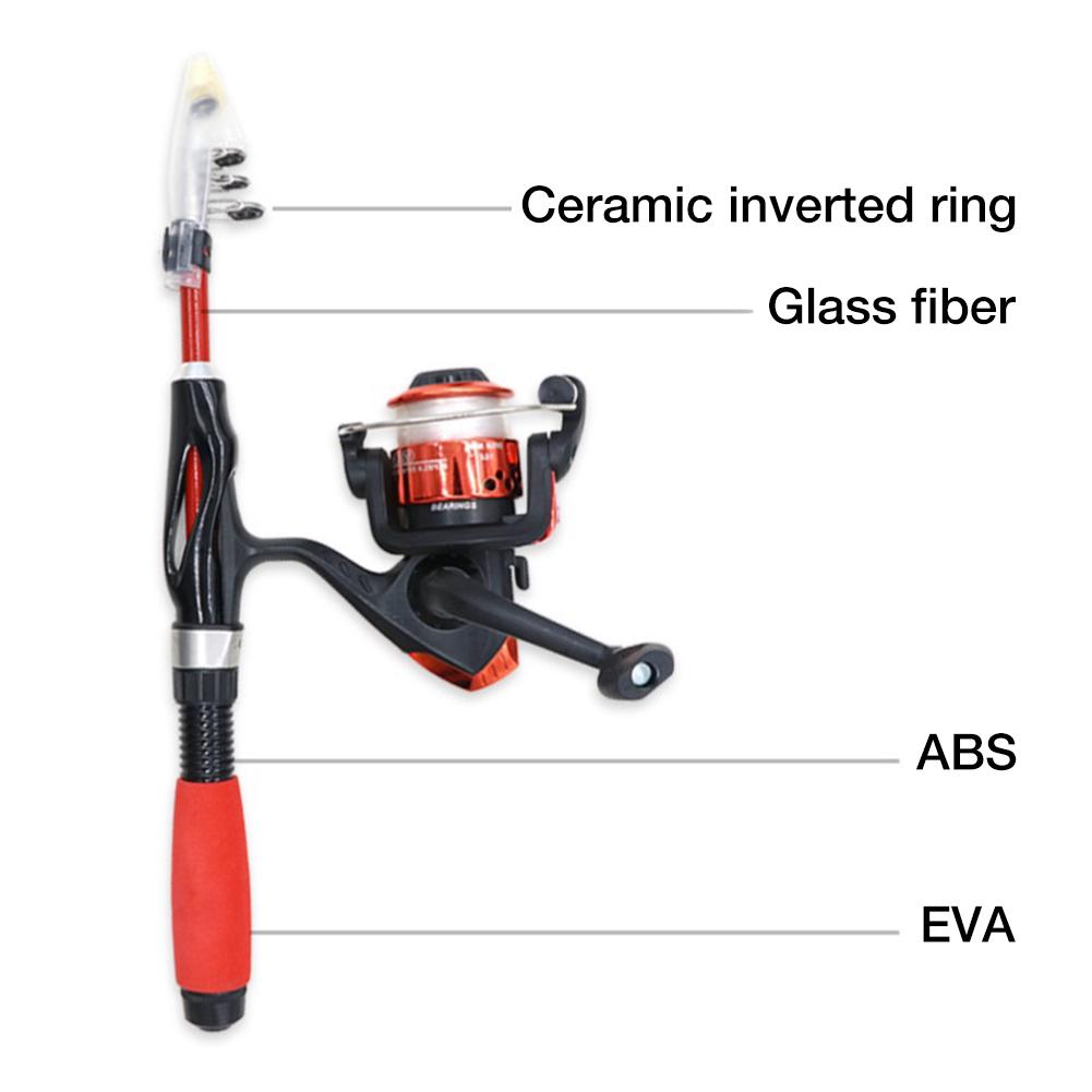 4- stykke mini børn fiskestang sæt fiskestang fiskeri hjul agn boks håndtaske stangen er omkring 31cm lang og 110cm lang