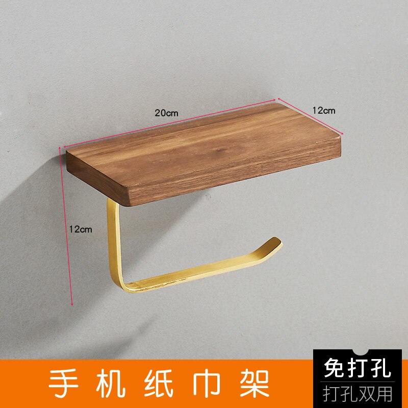 Perchero de madera maciza para ropa, estante de almacenamiento, colgador de pared, soporte de papel toalla negra de nogal, estante esquinero, accesorios de baño: phone shelf