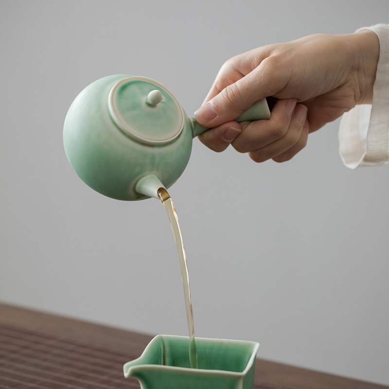 LUWU ceramiczny kyusu zielony czajnik robić herbaty chińnarty dzbanek na herbatę drinkware