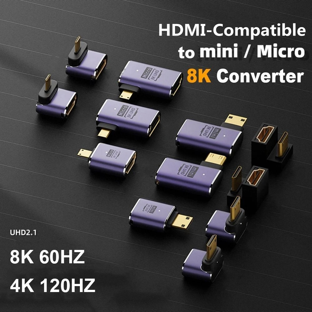 8k 4k uhd hdtv 2,1 Adapter 90 Grad abgewinkelter Mini Mikro HD-kompatibler Stecker auf HD-kompatibler weiblicher Adapter für Laptop-Kamera